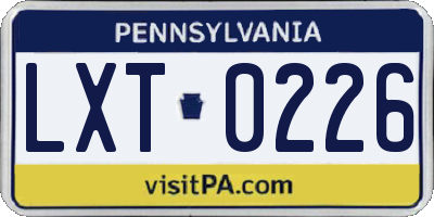 PA license plate LXT0226