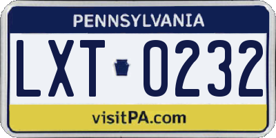 PA license plate LXT0232