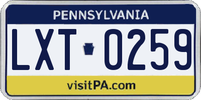 PA license plate LXT0259