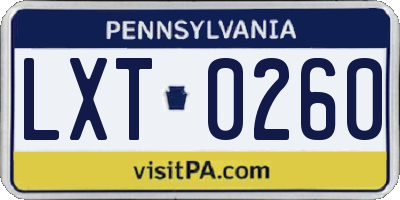 PA license plate LXT0260