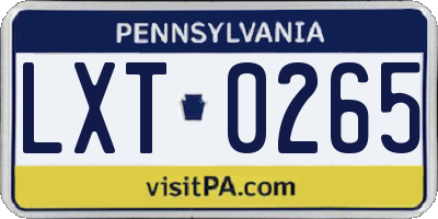 PA license plate LXT0265