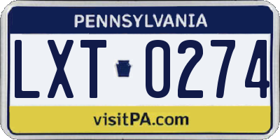 PA license plate LXT0274