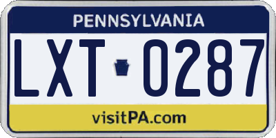 PA license plate LXT0287