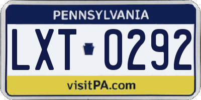 PA license plate LXT0292