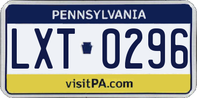 PA license plate LXT0296