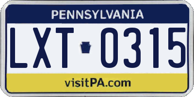 PA license plate LXT0315