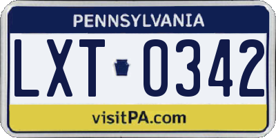 PA license plate LXT0342