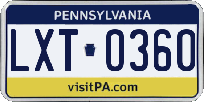 PA license plate LXT0360