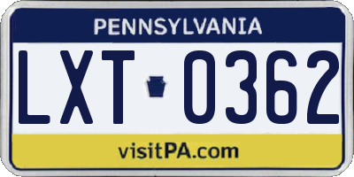 PA license plate LXT0362