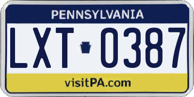 PA license plate LXT0387