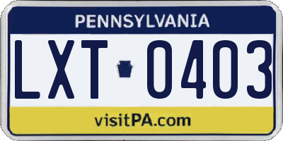 PA license plate LXT0403
