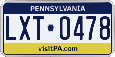 PA license plate LXT0478