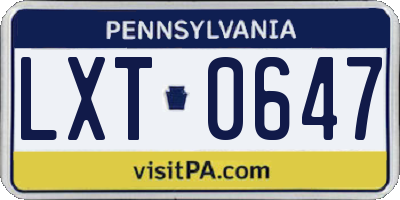 PA license plate LXT0647