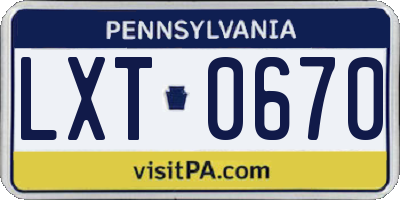 PA license plate LXT0670