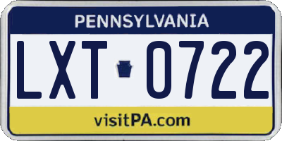 PA license plate LXT0722
