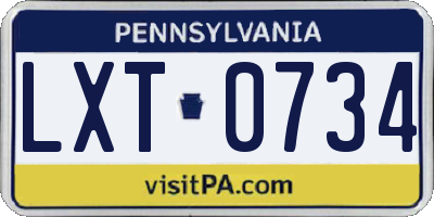 PA license plate LXT0734