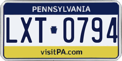 PA license plate LXT0794