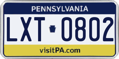 PA license plate LXT0802