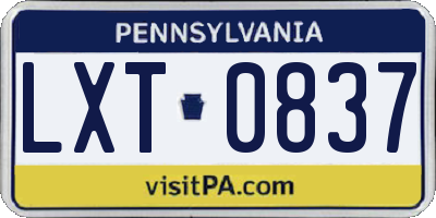 PA license plate LXT0837