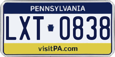 PA license plate LXT0838