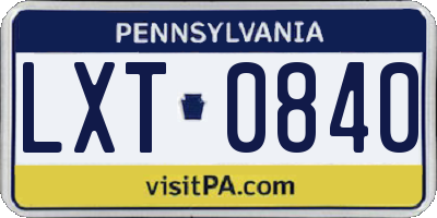 PA license plate LXT0840