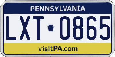 PA license plate LXT0865