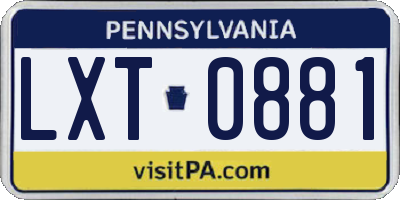 PA license plate LXT0881