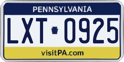 PA license plate LXT0925
