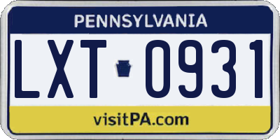 PA license plate LXT0931