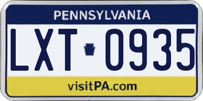 PA license plate LXT0935