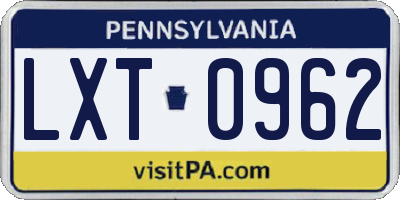 PA license plate LXT0962