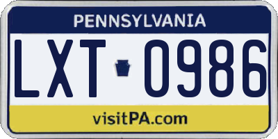 PA license plate LXT0986