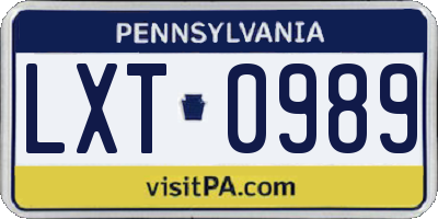 PA license plate LXT0989