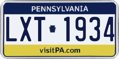 PA license plate LXT1934