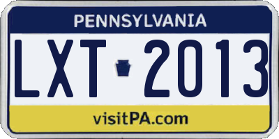 PA license plate LXT2013