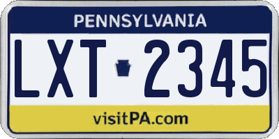 PA license plate LXT2345