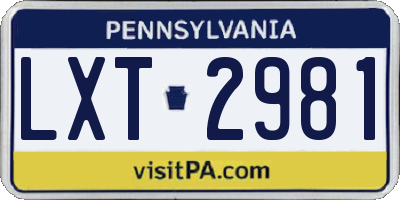 PA license plate LXT2981