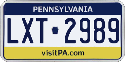 PA license plate LXT2989