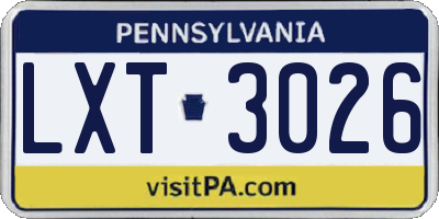 PA license plate LXT3026