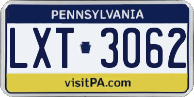 PA license plate LXT3062