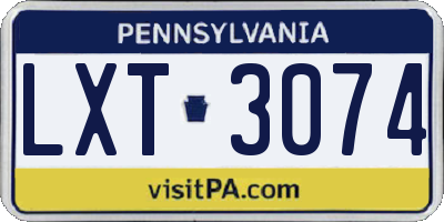 PA license plate LXT3074