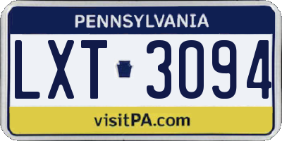 PA license plate LXT3094
