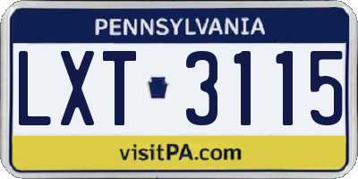 PA license plate LXT3115