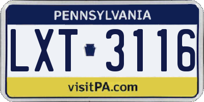PA license plate LXT3116