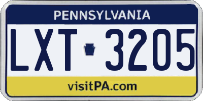 PA license plate LXT3205