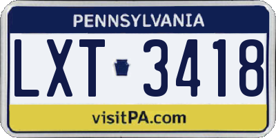 PA license plate LXT3418