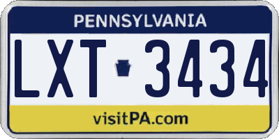 PA license plate LXT3434