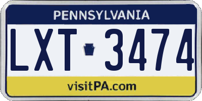 PA license plate LXT3474