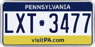 PA license plate LXT3477