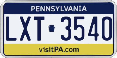 PA license plate LXT3540